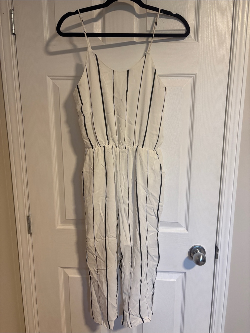 Striped White & Black Spaghetti-Strap Jumpsuit